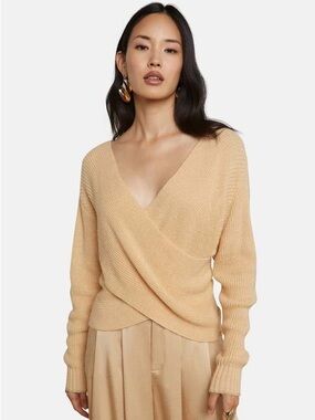 NEW L'AGENCE antonella crossover sweater in warm sand size small